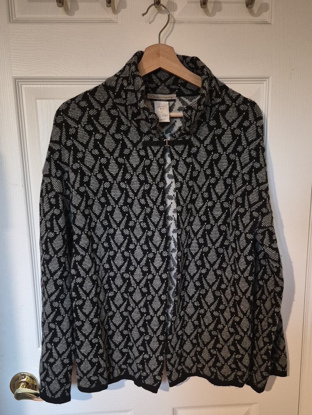 Chiaramente Made in Italy Wool Blend Geometric Knit Cardigan Jacket M